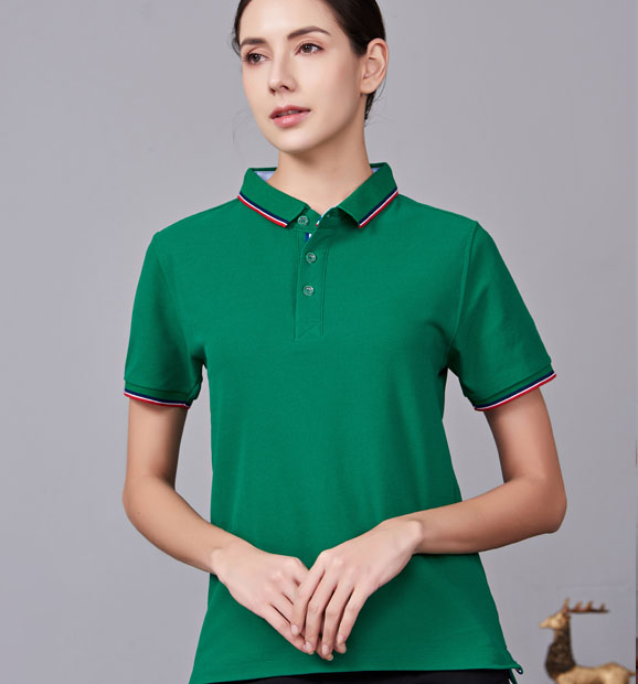 夏季草绿色男女同款涤棉短袖翻领时尚T恤衫/polo衫-2788#