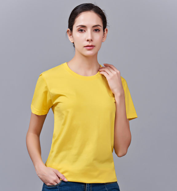 夏季黄色男女同款纯棉半袖圆领文化衫T19#