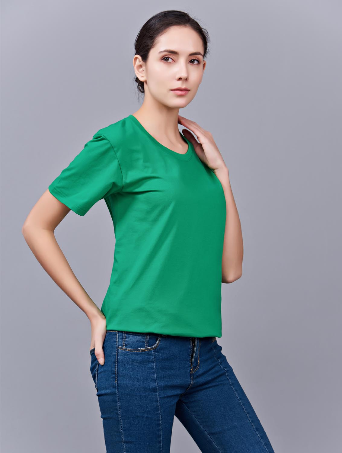 夏季草绿色男女同款纯棉半袖圆领文化衫T19#