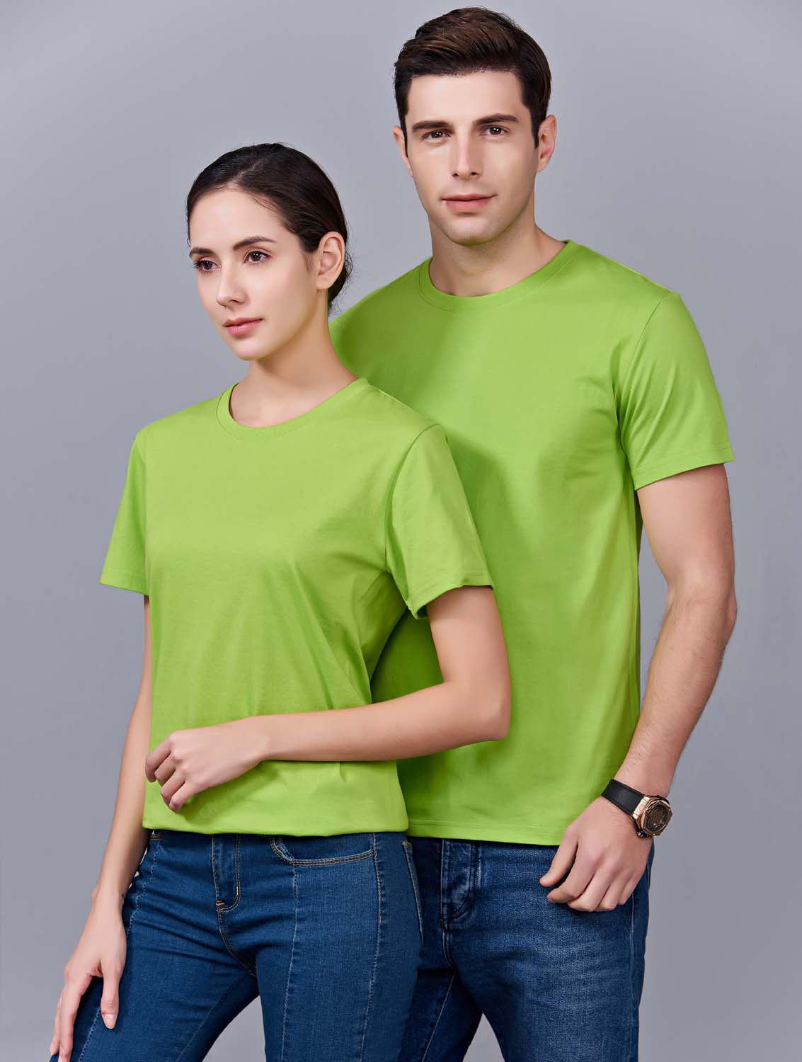 夏季果绿色男女同款纯棉半袖圆领文化衫T19#
