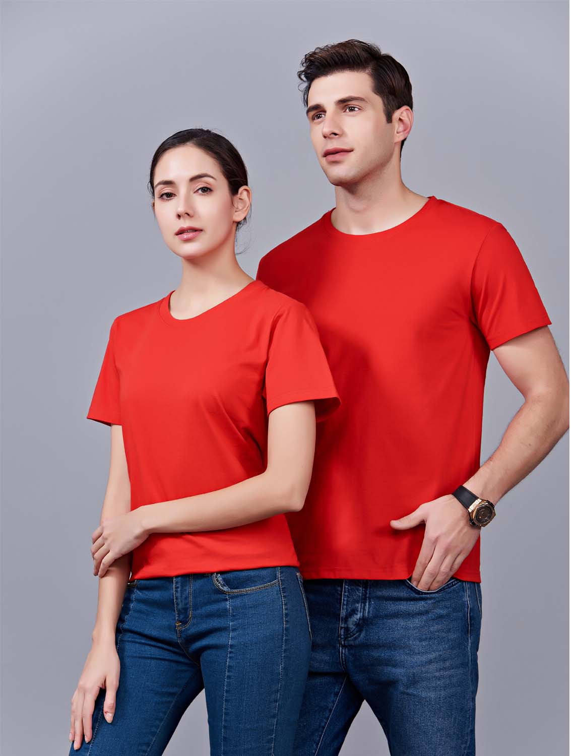 夏季红色男女同款纯棉半袖圆领文化衫T19#