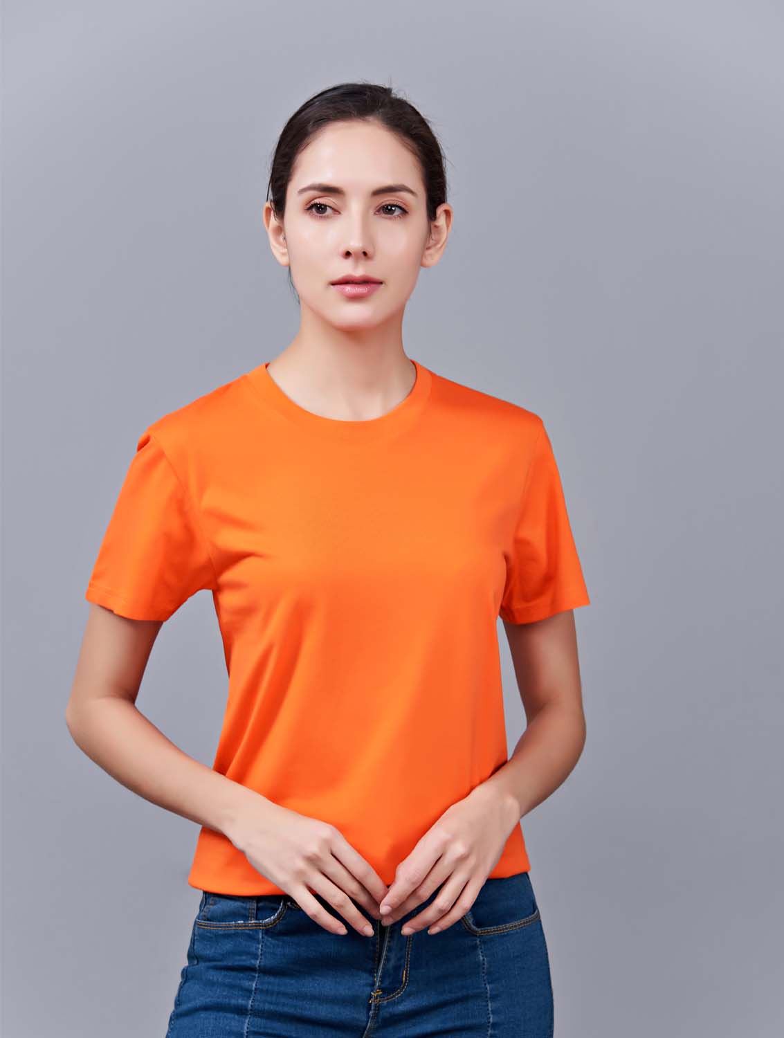 夏季橘色男女同款纯棉半袖圆领文化衫T19#