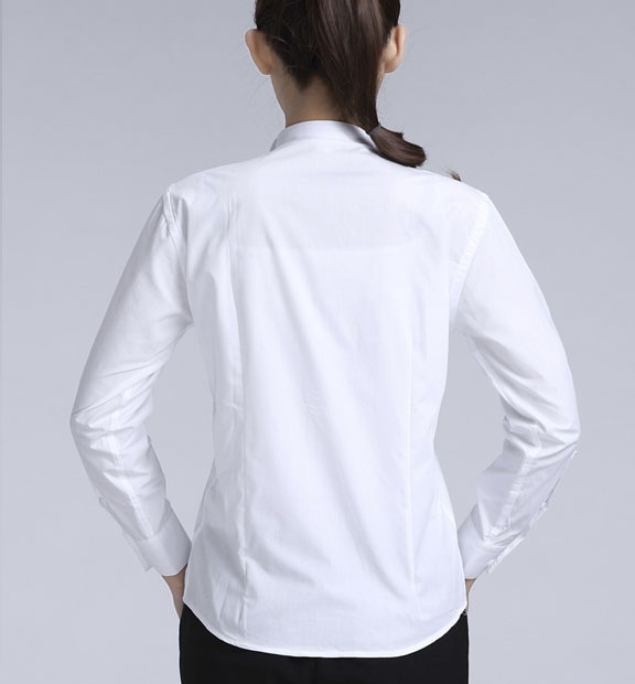 白色女款纯棉翻领长袖礼服衬衫-619#